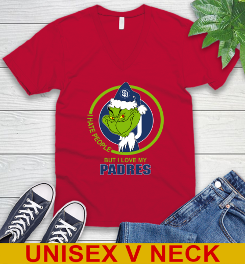 San Diego Padres MLB Christmas Grinch I Hate People But I Love My Favorite Baseball Team V-Neck T-Shirt 7