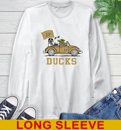 NHL Hockey Anaheim Ducks Darth Vader Baby Yoda Driving Star Wars Shirt Long Sleeve T-Shirt