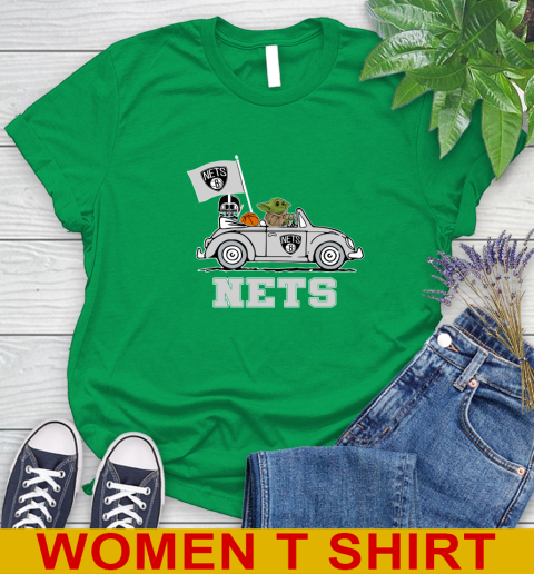 NBA Basketball Brooklyn Nets Darth Vader Baby Yoda Driving Star Wars Shirt Women's T-Shirt 6