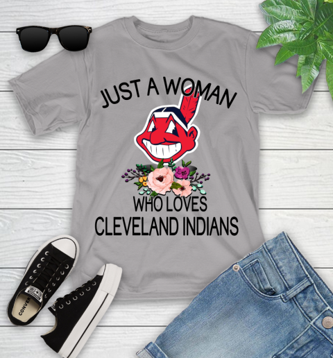 MLB Just A Woman Who Loves Cleveland Indians Baseball Sports Youth T-Shirt 2