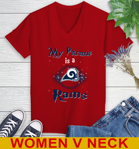 NFL Football Harry Potter My Patronus Is A Los Angeles Rams Women's V-Neck T-Shirt 10