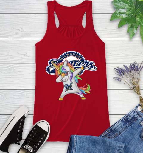 Milwaukee Brewers MLB Baseball Funny Unicorn Dabbing Sports Racerback Tank 6