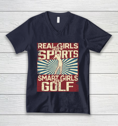 Real girls love sports smart girls love golf V-Neck T-Shirt 2
