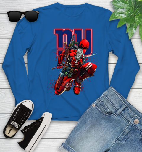 NFL Deadpool Marvel Comics Sports Football New York Giants Youth Long Sleeve 9