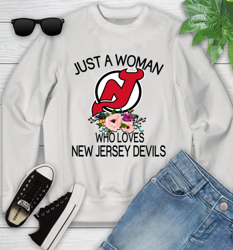 NHL Just A Woman Who Loves New Jersey Devils Hockey Sports Youth Sweatshirt