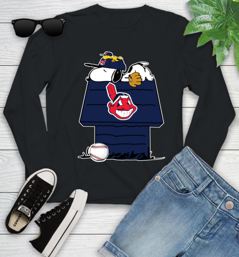 MLB Cleveland Indians Snoopy Woodstock The Peanuts Movie Baseball T Shirt Youth Long Sleeve 2
