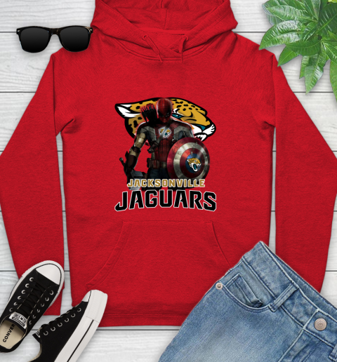 NFL Captain America Thor Spider Man Hawkeye Avengers Endgame Football Jacksonville Jaguars Youth Hoodie 11