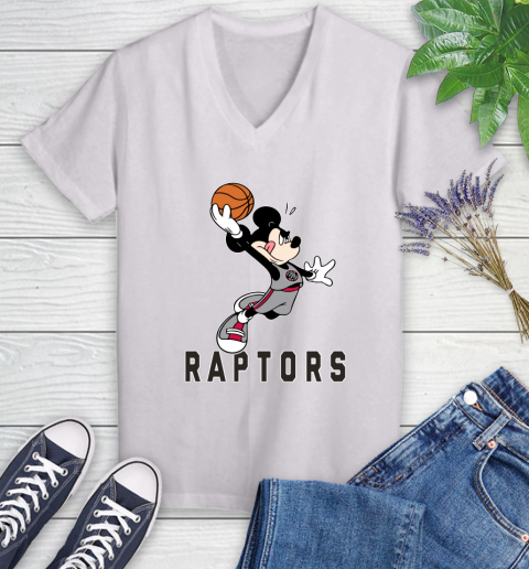 NBA Basketball Toronto Raptors Cheerful Mickey Mouse Shirt Women's V-Neck T-Shirt 2