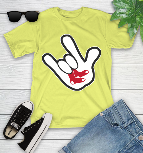 Boston Red Sox MLB Baseball Mickey Rock Hand Disney Youth T-Shirt 8