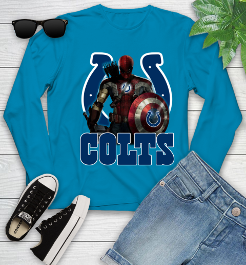NFL Captain America Thor Spider Man Hawkeye Avengers Endgame Football Indianapolis Colts Youth Long Sleeve 7