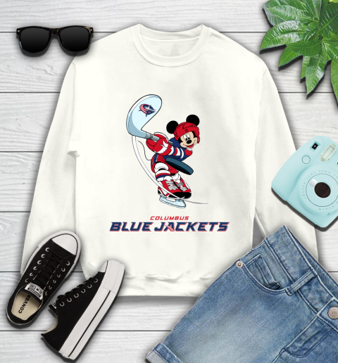 NHL Hockey Columbus Blue Jackets Cheerful Mickey Mouse Shirt Youth Sweatshirt 2