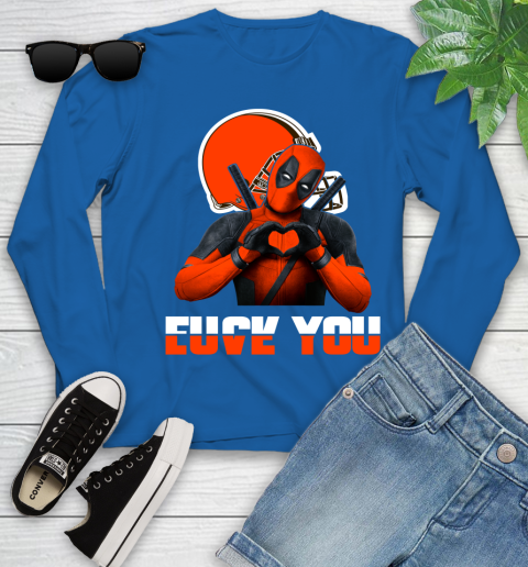 NHL Cleveland Browns Deadpool Love You Fuck You Football Sports Youth Long Sleeve 10