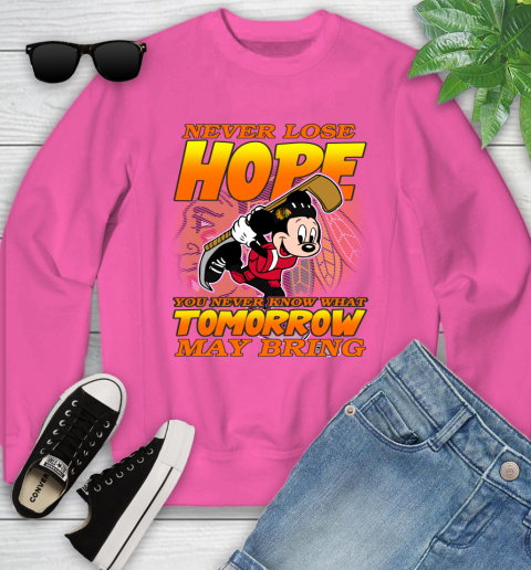 Chicago Blackhawks NHL Hockey ootball Mickey Disney Never Lose Hope Youth Sweatshirt 6