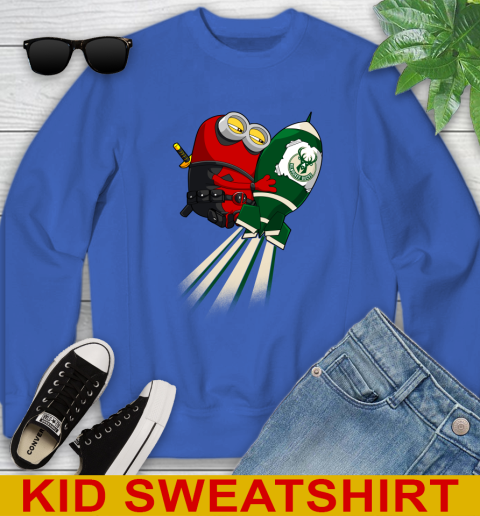 NBA Basketball Milwaukee Bucks Deadpool Minion Marvel Shirt Youth Sweatshirt 6