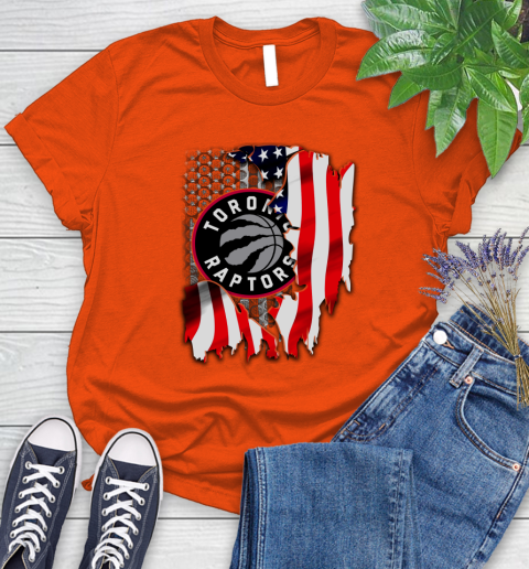 Toronto Raptors NBA Basketball American Flag Women's T-Shirt 3