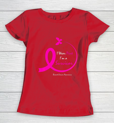 Womens Butterfly I Wear Pink I m A Survivor Breast Cancer Awareness Women's T-Shirt 9