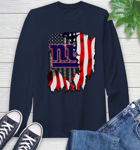 New York Giants NFL Football American Flag Long Sleeve T-Shirt 3