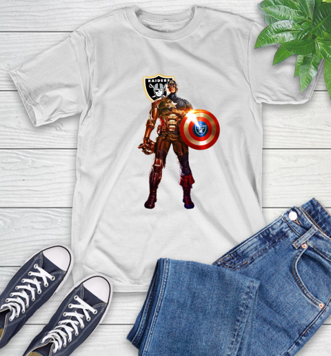 NFL Captain America Marvel Avengers Endgame Football Sports Oakland Raiders T-Shirt