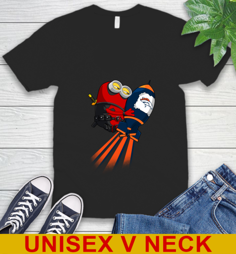 NFL Football Denver Broncos Deadpool Minion Marvel Shirt V-Neck T-Shirt