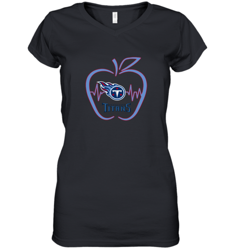 Apple Heartbeat Teacher Symbol Tennessee Titans Women's V-Neck T-Shirt