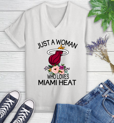 NBA Just A Woman Who Loves Miami Heat Basketball Sports Women's V-Neck T-Shirt