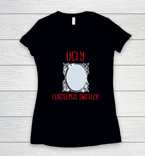 Funny Ugly Christmas Sweater With Mirror Women's V-Neck T-Shirt