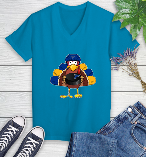 St.Louis Blues Turkey Thanksgiving Day Women's V-Neck T-Shirt 7
