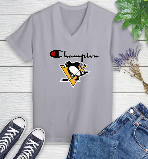 NHL Hockey Pittsburgh Penguins Champion Shirt Women's V-Neck T-Shirt 2