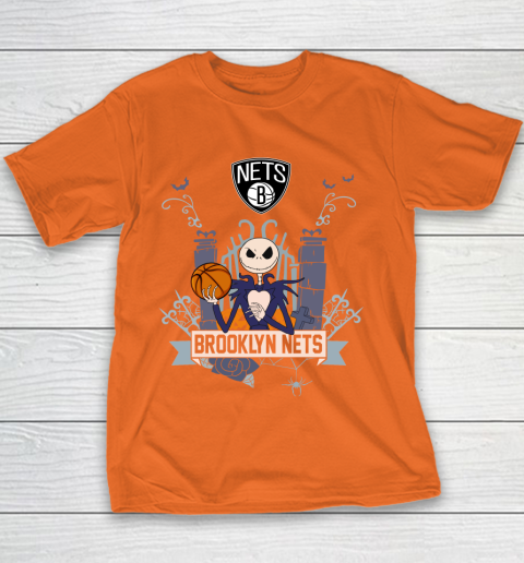 NBA Brooklyn Nets Basketball Jack Skellington Halloween Youth T-Shirt