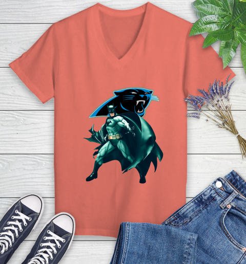 NFL Batman Football Sports Carolina Panthers Women's V-Neck T-Shirt 6