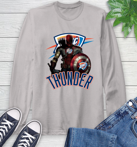 Oklahoma City Thunder NBA Basketball Captain America Thor Spider Man Hawkeye Avengers Long Sleeve T-Shirt 12