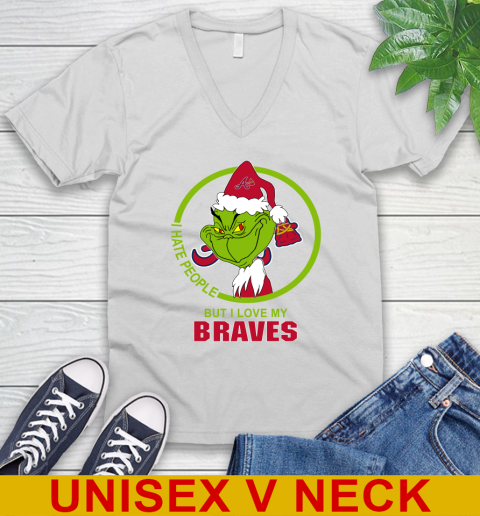 Atlanta Braves MLB Christmas Grinch I Hate People But I Love My Favorite Baseball Team V-Neck T-Shirt