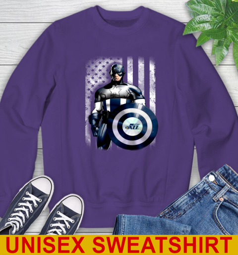 Utah Jazz NBA Basketball Captain America Marvel Avengers American Flag Shirt Sweatshirt 4