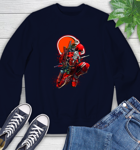 NFL Deadpool Marvel Comics Sports Football Cleveland Browns Sweatshirt 3