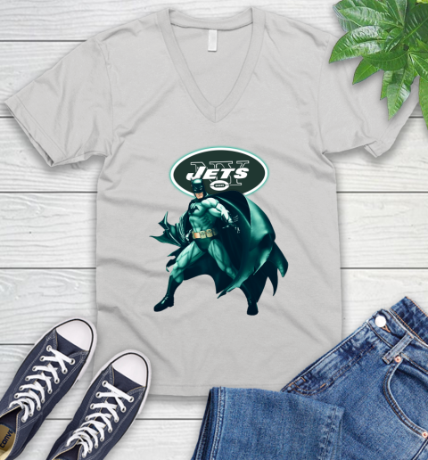 NFL Batman Football Sports New York Jets V-Neck T-Shirt