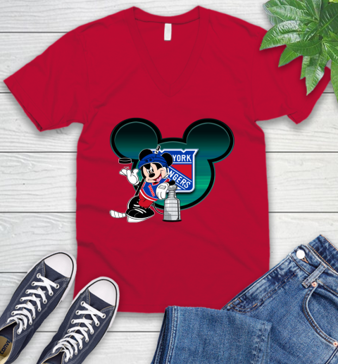 NHL New York Rangers Stanley Cup Mickey Mouse Disney Hockey T Shirt V-Neck T-Shirt 8