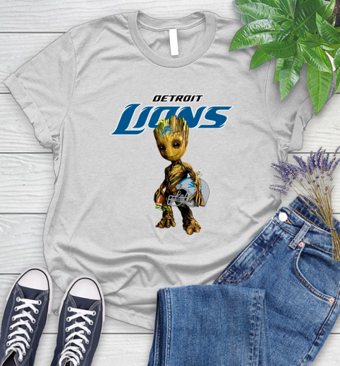 Detroit Lions NFL Football Groot Marvel Guardians Of The Galaxy Women's T-Shirt
