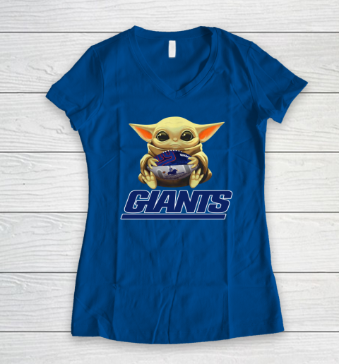 NFL Football New York Giants Baby Yoda Star Wars Women's V-Neck T-Shirt 11