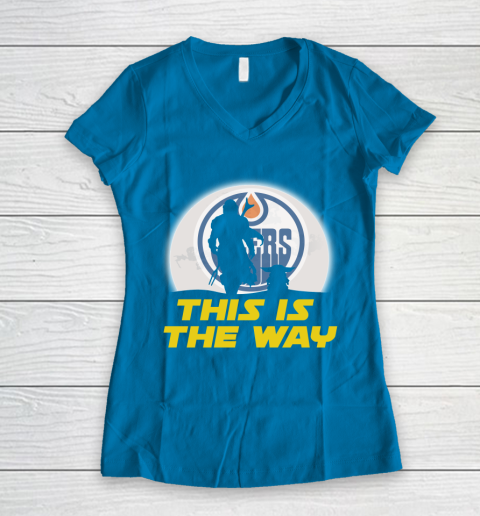 Edmonton Oilers NHL Ice Hockey Star Wars Yoda And Mandalorian This Is The Way Women's V-Neck T-Shirt 5