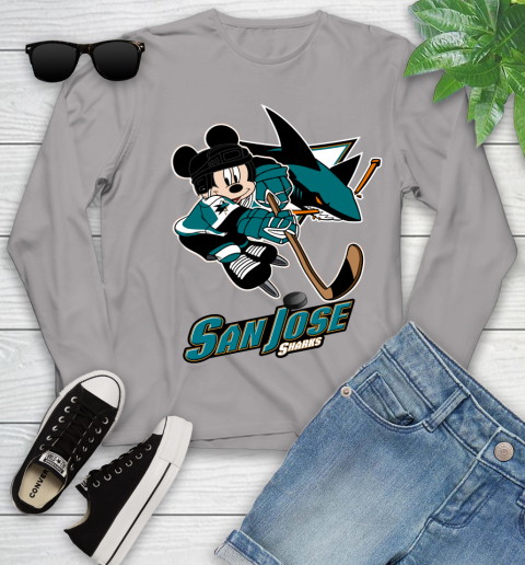 NHL San Jose Sharks Mickey Mouse Disney Hockey T Shirt Youth Long Sleeve 5
