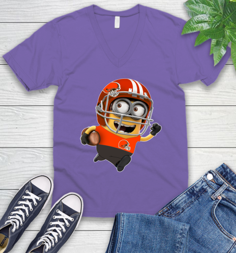 NFL Cleveland Browns Minions Disney Football Sports V-Neck T-Shirt 10