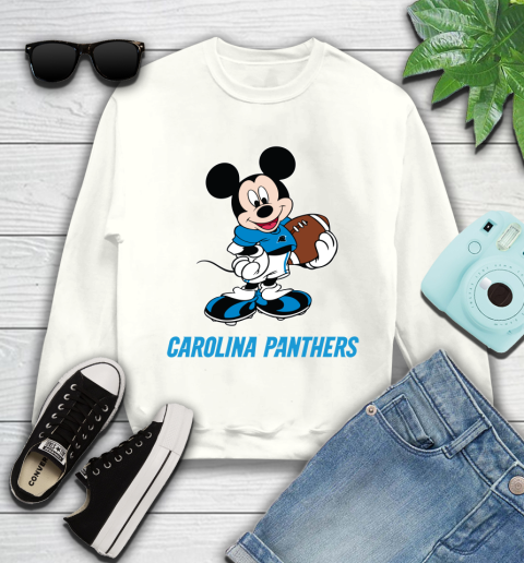 NFL Football Carolina Panthers Cheerful Mickey Mouse Shirt Youth Sweatshirt 2