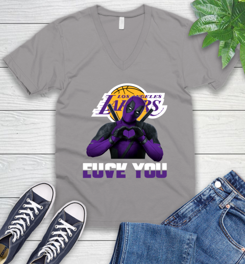 NBA Los Angeles Lakers Deadpool Love You Fuck You Basketball V-Neck T-Shirt 3