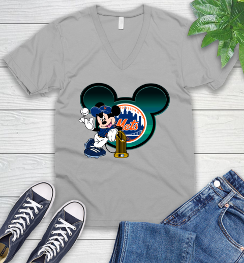 MLB New York Mets The Commissioner's Trophy Mickey Mouse Disney V-Neck T-Shirt 4