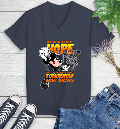 Brooklyn Nets NBA Basketball Mickey Disney Never Lose Hope Women's V-Neck T-Shirt 12