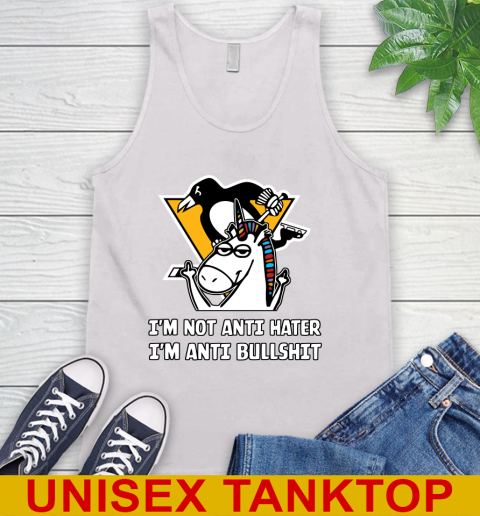 Pittsburgh Penguins NHL Hockey Unicorn I'm Not Anti Hater I'm Anti Bullshit Tank Top