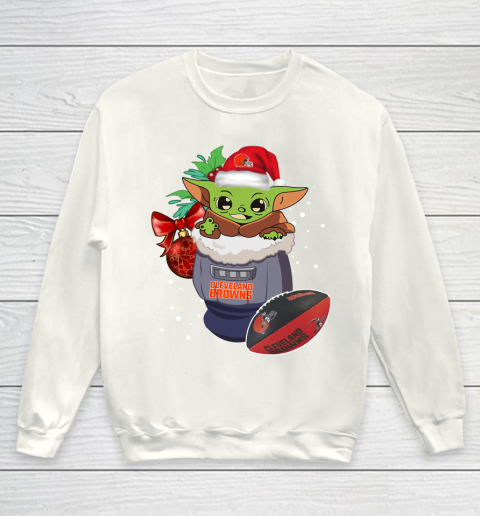 Cleveland Browns Christmas Baby Yoda Star Wars Funny Happy NFL Youth Sweatshirt 2
