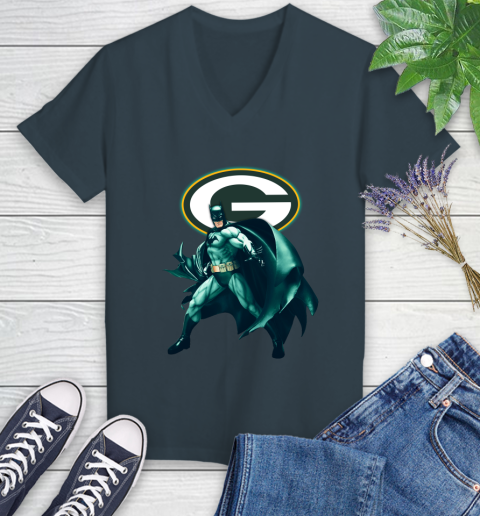 NFL Batman Football Sports Green Bay Packers Women's V-Neck T-Shirt 8