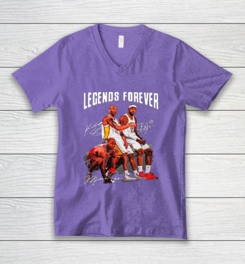 Kobe Bryant Lebron James And Michael Jordan Legends Forever Signatures V-Neck T-Shirt 8