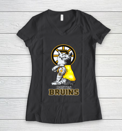 NHL My Cat Loves Boston Bruins Hockey Women's V-Neck T-Shirt 6